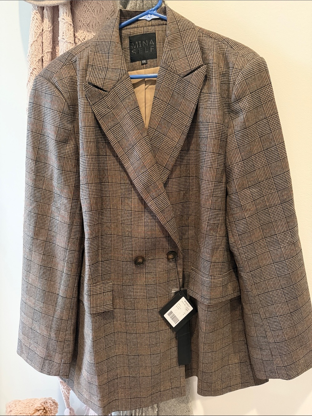 Double-Breasted Plaid Blazer in Brown